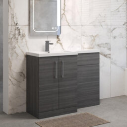 Balterley Left-Hand Bathroom Vanity And Wc Unit Combination With Basin - 1100mm - Woodgrain Anthracite With Brushed Pewter Handles - thumbnail 4