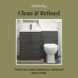Balterley Left-Hand Bathroom Vanity And Wc Unit Combination With Basin - 1100mm - Woodgrain Anthracite With Brushed Pewter Handles - thumbnail 7