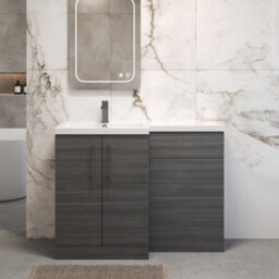 Balterley Left-Hand Bathroom Vanity And Wc Unit Combination With Basin - 1100mm - Woodgrain Anthracite With Brushed Pewter Handles - thumbnail 2