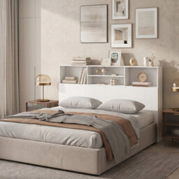 Homcom King Size Headboard With Storage And 4 Open Compartments, White - thumbnail 9