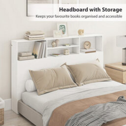 Homcom King Size Headboard With Storage And 4 Open Compartments, White - thumbnail 4