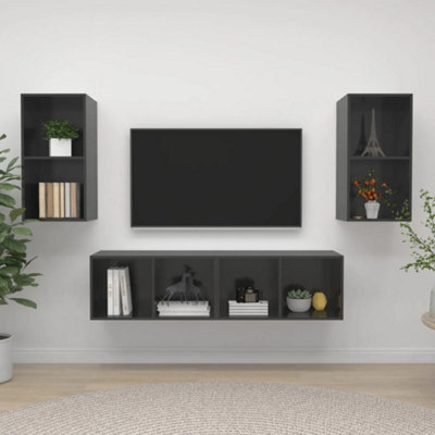 Berkfield Wall-Mounted Tv Cabinets 4 Pcs High Gloss Grey Engineered Wood - image 1