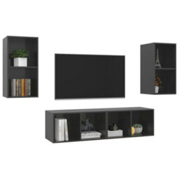Berkfield Wall-Mounted Tv Cabinets 4 Pcs High Gloss Grey Engineered Wood - thumbnail 3