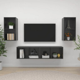 Berkfield Wall-Mounted Tv Cabinets 4 Pcs High Gloss Grey Engineered Wood - thumbnail 1