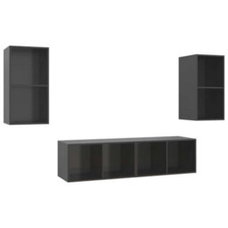 Berkfield Wall-Mounted Tv Cabinets 4 Pcs High Gloss Grey Engineered Wood - thumbnail 2