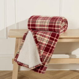 OHS Tartan Check Throw Over Bed Blanket Sherpa Fleece Warm Soft Plush Cosy Sofa Xmas - thumbnail 3