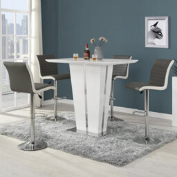Furniture In Fashion Memphis Glass White Gloss Bar Table 4 Ritz Grey White Stools - thumbnail 1