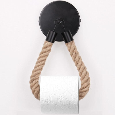 Toilet Paper Holder, Hemp Rope Towel Holder For Bathroom And Kitchen Bathroom Paper Holder Toilet Roll Holder Black
