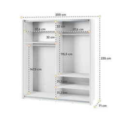Arte Maxi 04 Sliding Door Wardrobe In White - 2000mm X 2350mm X 710mm - Spacious Elegance With Mirrored Accent - thumbnail 4