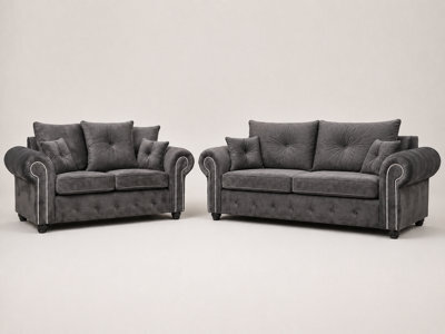 Gorgeous Olympia Velvet Sofa - Grey 3 Plus 2 Set