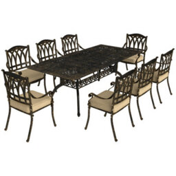 Outsunny 9 Pieces Cast Aluminium Garden Dining Set With Parasol Hole, Bronze - thumbnail 2