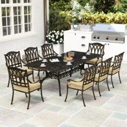 Outsunny 9 Pieces Cast Aluminium Garden Dining Set With Parasol Hole, Bronze - thumbnail 8