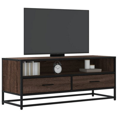 Berkfield Tv Cabinet Brown Oak 100X34.5X40 Cm Engineered Wood And Metal - image 1