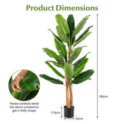 Costway 195Cm Tall Artificial Banana Tree Indoor Greenery Potted Plant Home Living Room Office Decor - thumbnail 2