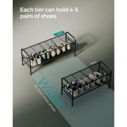 Shoe Organizer, 2-Tier Metal Rack With Hooks, Entryway Shoe Storage For Hallway Or Closet, Ink Black - thumbnail 4