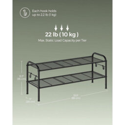 Shoe Organizer, 2-Tier Metal Rack With Hooks, Entryway Shoe Storage For Hallway Or Closet, Ink Black - thumbnail 2
