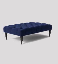 Alyana 180Cm Rectangle Ottoman Bench With Wooden Legs- Sapphire Blue Plush Velvet Chesterfield Upholstered Footstool