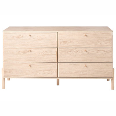 Wyld And Coco Nordicnest 6-Drawer Chest In Light Brown Paper Veneer With Solid Wood Legs And Handles - image 1