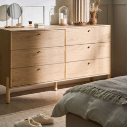 Wyld And Coco Nordicnest 6-Drawer Chest In Light Brown Paper Veneer With Solid Wood Legs And Handles - thumbnail 2