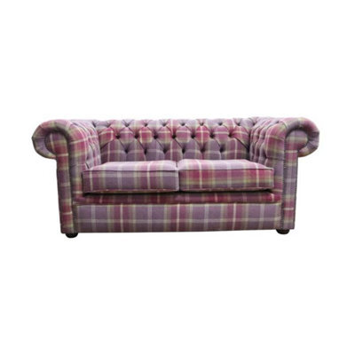 Chesterfield Handmade Tartan 2 Seater Sofa Balmoral Amethyst Purple Fabric In Classic Style - image 1