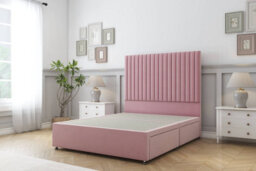 "Sloomy Manhattan Pink Plush Divan Bed Base 2 Drawers Foot-End With 26"" Strutted Headboard 5' King"