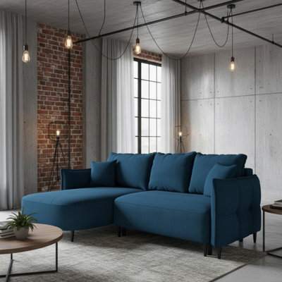 Sycylia Modern Corner Sofa Bed With Sleeping Function Pine Wood Frame Chipboard Structure 244X165Cm Blue Left - image 1