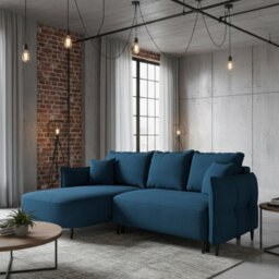 Sycylia Modern Corner Sofa Bed With Sleeping Function Pine Wood Frame Chipboard Structure 244X165Cm Blue Left - thumbnail 1