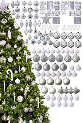 Christmas Tree World The 196Pc White & Silver Full Heavy Coverage Bauble Set (7Ft/210Cm Trees) - image 1