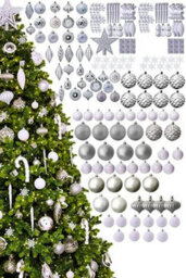 Christmas Tree World The 196Pc White & Silver Full Heavy Coverage Bauble Set (7Ft/210Cm Trees)