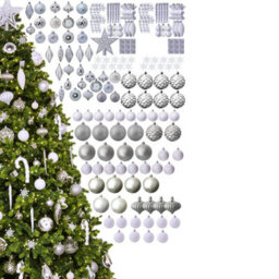 Christmas Tree World The 196Pc White & Silver Full Heavy Coverage Bauble Set (7Ft/210Cm Trees) - thumbnail 2