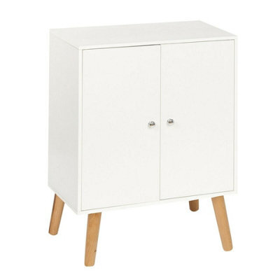 Urbn-Living Urbnliving 60Cm Height 2 Tier White Wooden Bookcase With White Door Scandinavian Style Beech Legs Bedroom Shelf - image 1