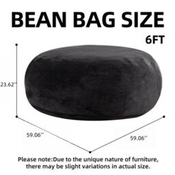 Matteo 6-Foot Plush Black Flannelette Bean Bag Sofa Chair, Adult Reading Lounger For Bedroom & Balcony - thumbnail 6