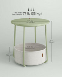 LEDREM Side Table, Round End Table With Fabric Basket, Spacious, For Living Room Bedroom,laurel Green And Cream White - thumbnail 4