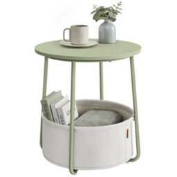 LEDREM Side Table, Round End Table With Fabric Basket, Spacious, For Living Room Bedroom,laurel Green And Cream White - thumbnail 3