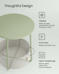 LEDREM Side Table, Round End Table With Fabric Basket, Spacious, For Living Room Bedroom,laurel Green And Cream White - thumbnail 6