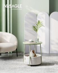 LEDREM Side Table, Round End Table With Fabric Basket, Spacious, For Living Room Bedroom,laurel Green And Cream White - thumbnail 1