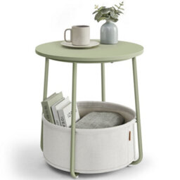 LEDREM Side Table, Round End Table With Fabric Basket, Spacious, For Living Room Bedroom,laurel Green And Cream White - thumbnail 2