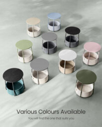 LEDREM Side Table, Round End Table With Fabric Basket, Spacious, For Living Room Bedroom,laurel Green And Cream White - thumbnail 9