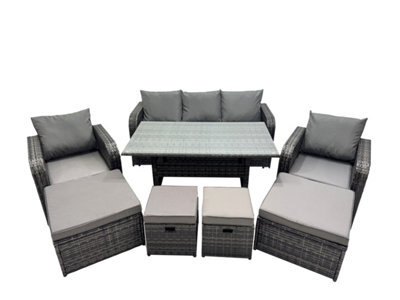 Fimous 8 Seat Outdoor Wicker Pe Rattan Garden Furniture Set Dining Table Sofa Set With 4 Stools Dark Grey Mixed - image 1