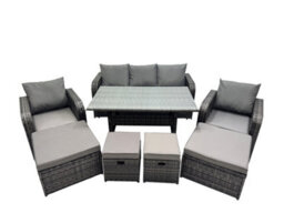 Fimous 8 Seat Outdoor Wicker Pe Rattan Garden Furniture Set Dining Table Sofa Set With 4 Stools Dark Grey Mixed - thumbnail 1