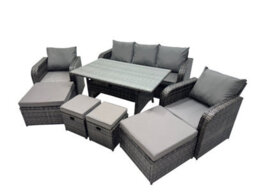 Fimous 8 Seat Outdoor Wicker Pe Rattan Garden Furniture Set Dining Table Sofa Set With 4 Stools Dark Grey Mixed - thumbnail 2