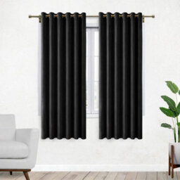 Bedlooms Black Crushed Velvet Curtains Blackout Thermal Insulated Eyelet Curtain (Pair) 46 X 54 Inches With Tie Back Two - thumbnail 1