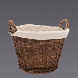 Large Round Brown Rustic Wicker Fireside Log Basket With Removable Washable Cotton Liner Holder - Fire161 - thumbnail 6