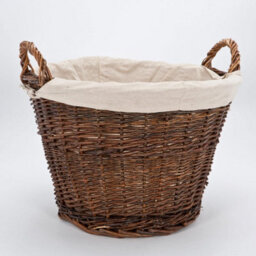 Large Round Brown Rustic Wicker Fireside Log Basket With Removable Washable Cotton Liner Holder - Fire161 - thumbnail 3