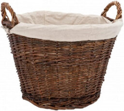 Large Round Brown Rustic Wicker Fireside Log Basket With Removable Washable Cotton Liner Holder - Fire161 - thumbnail 2