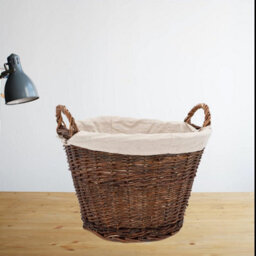 Large Round Brown Rustic Wicker Fireside Log Basket With Removable Washable Cotton Liner Holder - Fire161 - thumbnail 5