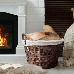 Large Round Brown Rustic Wicker Fireside Log Basket With Removable Washable Cotton Liner Holder - Fire161 - thumbnail 1