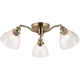 Loops Antique Brass Semi Flush Low Ceiling Light - Clear Multi Arm Glass - 3 X 7W Led E14 - thumbnail 1