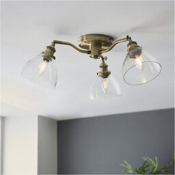 Loops Antique Brass Semi Flush Low Ceiling Light - Clear Multi Arm Glass - 3 X 7W Led E14 - thumbnail 3
