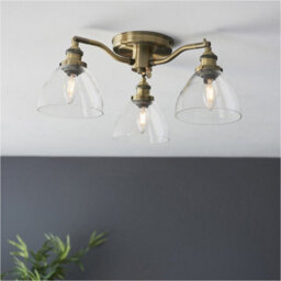 Loops Antique Brass Semi Flush Low Ceiling Light - Clear Multi Arm Glass - 3 X 7W Led E14 - thumbnail 4